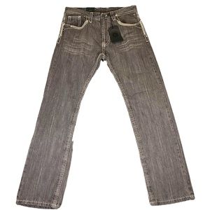 Project Mayhem Men’s Jeans 34X32 Grey Wash Embroidered Pockets NWT White Stitch